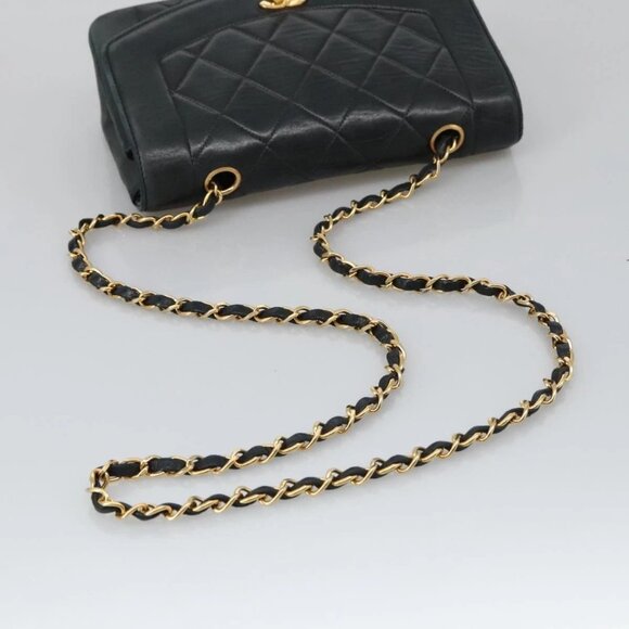 CHANEL Matelasse Chain Shoulder Bag Lamb Skin Black Gold CC Auth 97459 - Picture 8 of 16